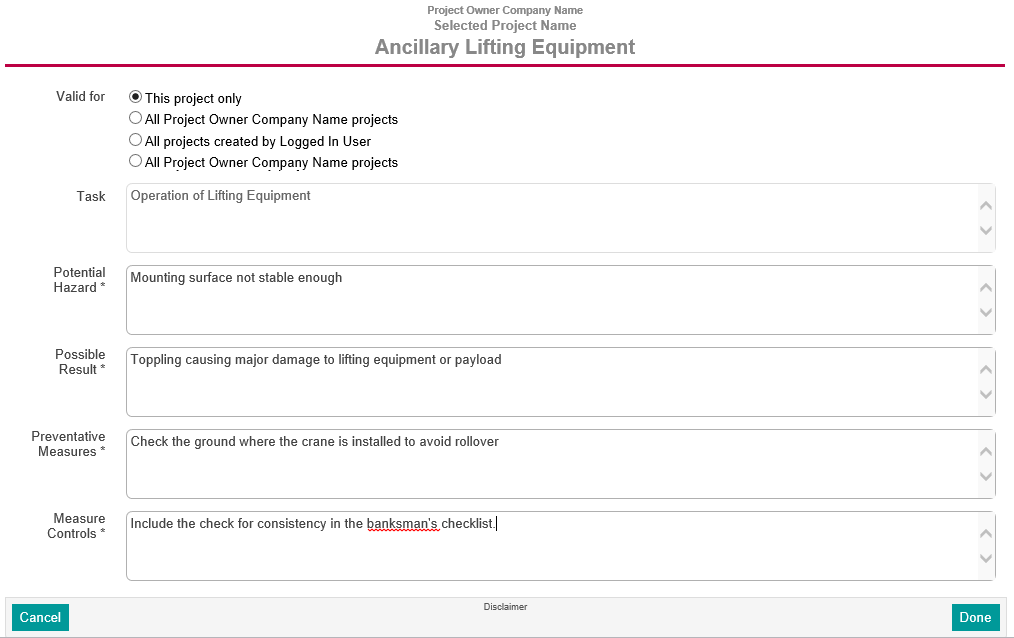Advanced Risk Assessment Add Potential Hazard