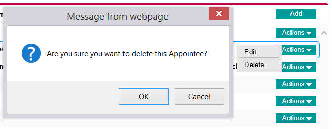 Appointee Delete popup