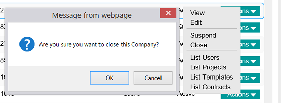 Company Suspend popup