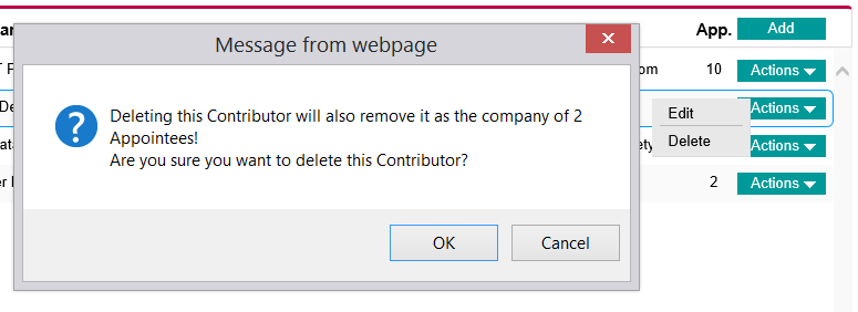 Contributor Delete popup