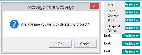 Project Delete popup