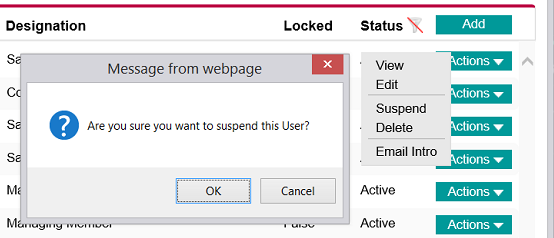 User Suspend popup