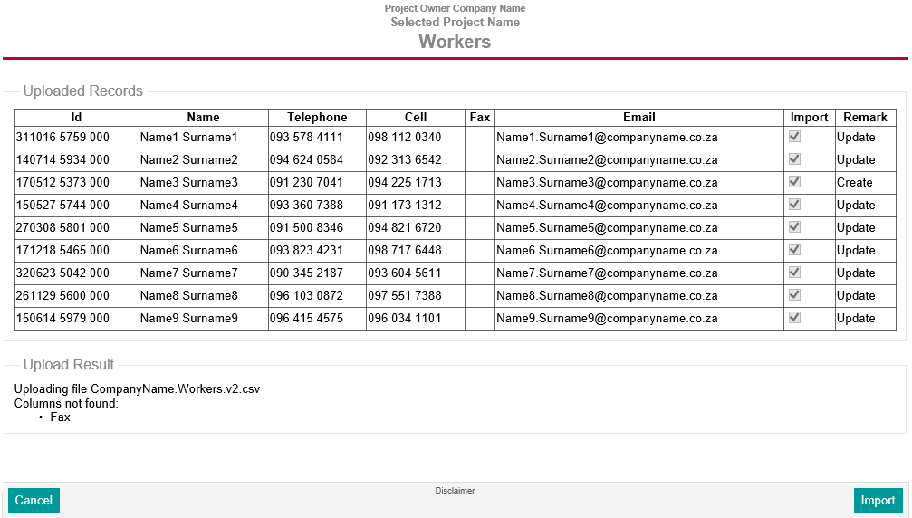 Worker Updated Import Page