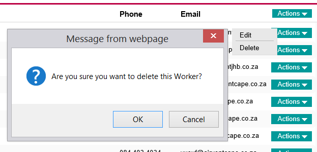 Worker Delete popup